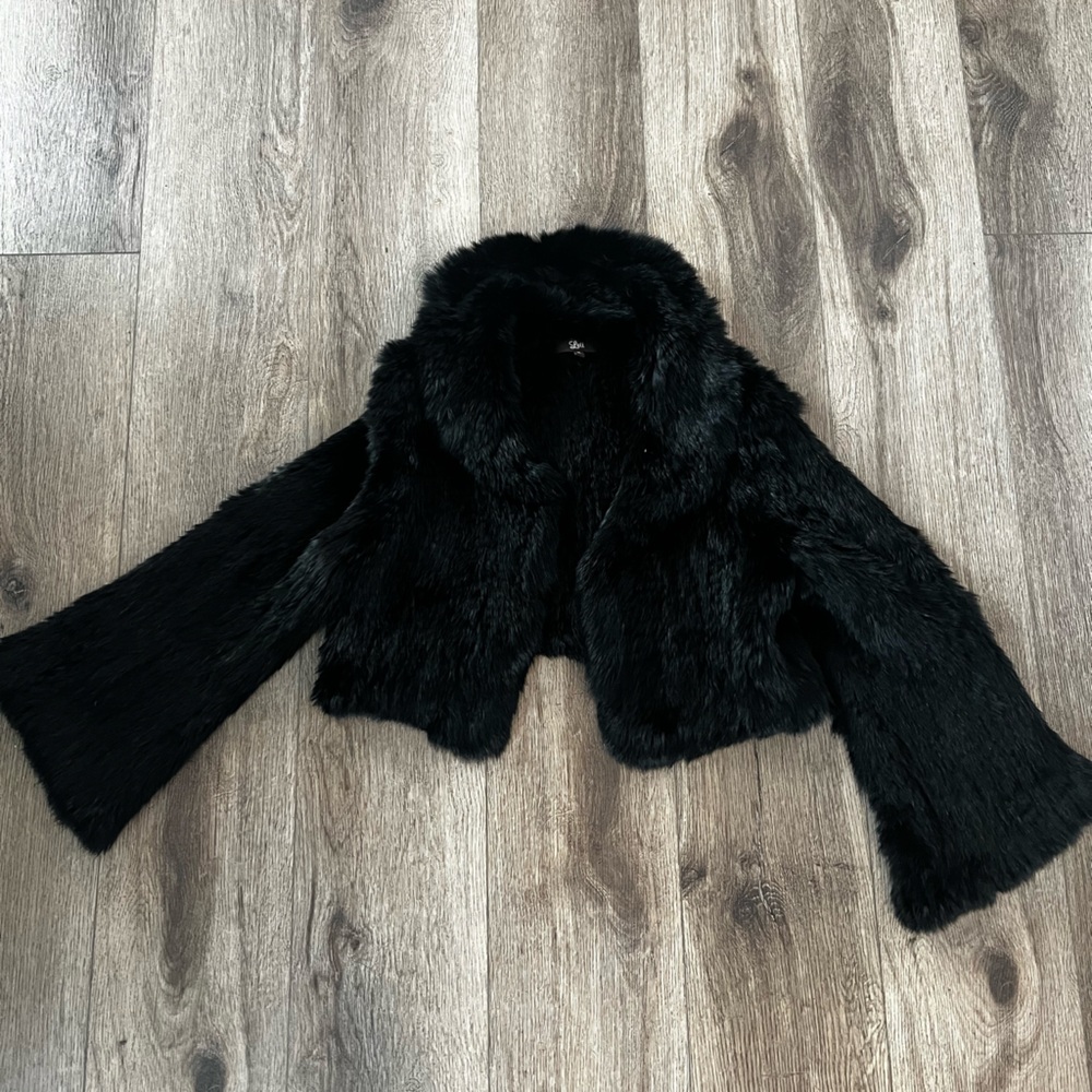 Luii Black Rabbit Fur Bolero knitted Jacket